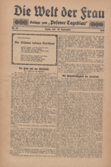 Die Welt der Frau : Beilage zum „Posener Tageblatt”.1928, Nr. 19 (16 September)