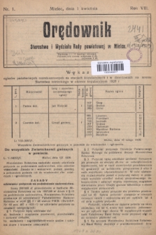 Orędownik Starostwa i Wydziału Rady powiatowej w Mielcu. R.8, nr 1 (1 kwietnia 1928)