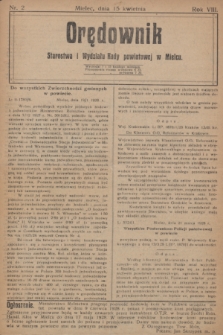 Orędownik Starostwa i Wydziału Rady powiatowej w Mielcu. R.8, nr 2 (15 kwietnia 1928)