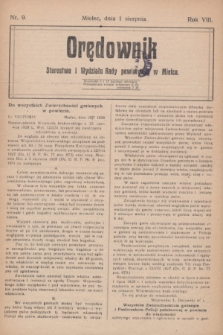 Orędownik Starostwa i Wydziału Rady powiatowej w Mielcu. R.8, nr 9 (1 sierpnia 1928)