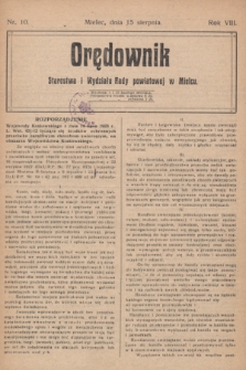Orędownik Starostwa i Wydziału Rady powiatowej w Mielcu. R.8, nr 10 (15 sierpnia 1928)