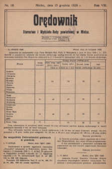 Orędownik Starostwa i Wydziału Rady powiatowej w Mielcu. R.8, nr 18 (15 grudnia 1928)