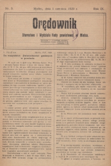 Orędownik Starostwa i Wydziału Rady powiatowej w Mielcu. R.9, nr 5 (1 czerwca 1929)