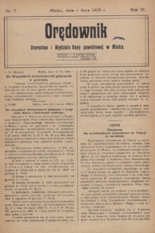 Orędownik Starostwa i Wydziału Rady powiatowej w Mielcu. R.9, nr 7 (1 lipca 1929)