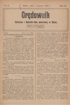 Orędownik Starostwa i Wydziału Rady powiatowej w Mielcu. R.9, nr 9 (1 sierpnia 1929)