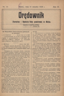 Orędownik Starostwa i Wydziału Rady powiatowej w Mielcu. R.9, nr 10 (15 sierpnia 1929)