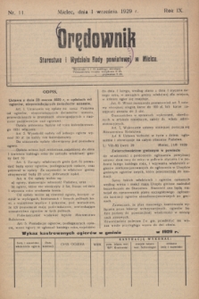 Orędownik Starostwa i Wydziału Rady powiatowej w Mielcu. R.9, nr 11 (1 września 1929)