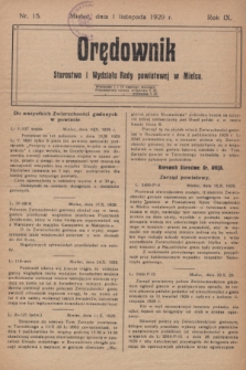 Orędownik Starostwa i Wydziału Rady powiatowej w Mielcu. R.9, nr 15 (1 listopada 1929)