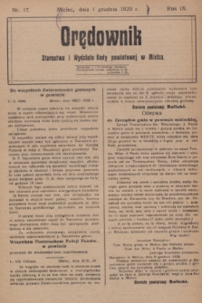 Orędownik Starostwa i Wydziału Rady powiatowej w Mielcu. R.9, nr 17 (1 grudnia 1929)