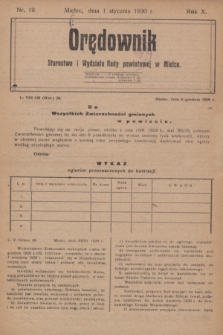Orędownik Starostwa i Wydziału Rady powiatowej w Mielcu. R.10, nr 19 (1 stycznia 1930)