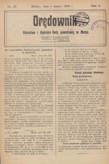 Orędownik Starostwa i Wydziału Rady powiatowej w Mielcu. R.10, nr 23 (1 marca 1930)