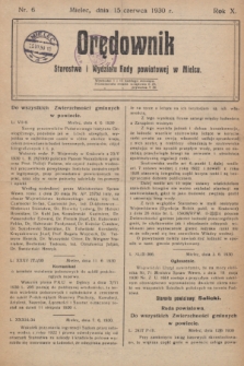 Orędownik Starostwa i Wydziału Rady powiatowej w Mielcu. R.10, nr 6 (15 czerwca 1930)