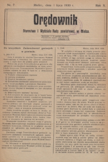 Orędownik Starostwa i Wydziału Rady powiatowej w Mielcu. R.10, nr 7 (1 lipca 1930)