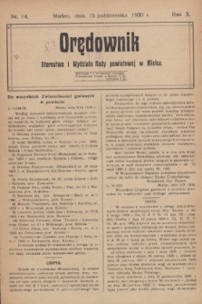Orędownik Starostwa i Wydziału Rady powiatowej w Mielcu. R.10, nr 14 (15 października 1930)