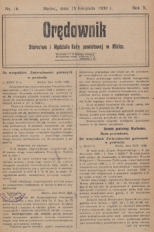 Orędownik Starostwa i Wydziału Rady powiatowej w Mielcu. R.10, nr 16 (15 listopada 1930)