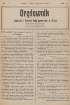 Orędownik Starostwa i Wydziału Rady powiatowej w Mielcu. R.10, nr 17 (1 grudnia 1930)