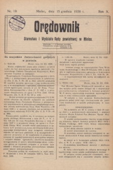Orędownik Starostwa i Wydziału Rady powiatowej w Mielcu. R.10, nr 18 (15 grudnia 1930)
