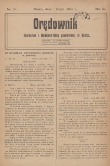 Orędownik Starostwa i Wydziału Rady powiatowej w Mielcu. R.11, nr 21 (1 lutego 1931)