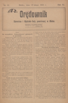 Orędownik Starostwa i Wydziału Rady powiatowej w Mielcu. R.11, nr 22 (15 lutego 1931)