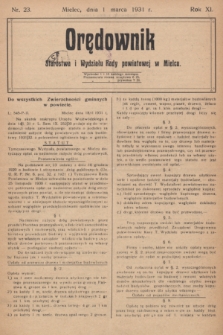 Orędownik Starostwa i Wydziału Rady powiatowej w Mielcu. R.11, nr 23 (1 marca 1931)