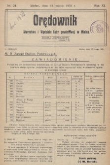 Orędownik Starostwa i Wydziału Rady powiatowej w Mielcu. R.11, nr 24 (15 marca 1931)