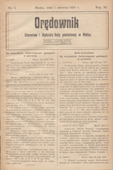 Orędownik Starostwa i Wydziału Rady powiatowej w Mielcu. R.11, nr 5 (1 czerwca 1931)