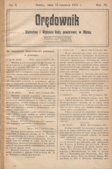 Orędownik Starostwa i Wydziału Rady powiatowej w Mielcu. R.11, nr 6 (15 czerwca 1931)