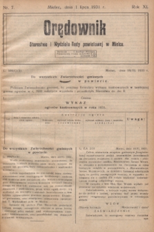 Orędownik Starostwa i Wydziału Rady powiatowej w Mielcu. R.11, nr 7 (1 lipca 1931)