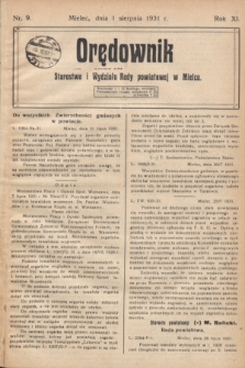 Orędownik Starostwa i Wydziału Rady powiatowej w Mielcu. R.11, nr 9 (1 sierpnia 1931)