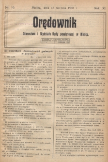 Orędownik Starostwa i Wydziału Rady powiatowej w Mielcu. R.11, nr 10 (15 sierpnia 1931)