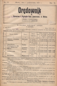 Orędownik Starostwa i Wydziału Rady powiatowej w Mielcu. R.11, nr 13 (1 października 1931)