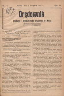 Orędownik Starostwa i Wydziału Rady powiatowej w Mielcu. R.11, nr 15 (1 listopada 1931)