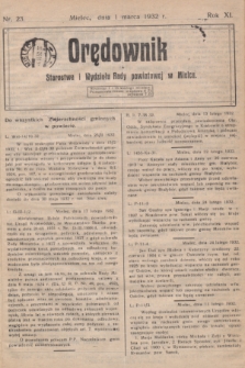 Orędownik Starostwa i Wydziału Rady powiatowej w Mielcu. R.11, nr 23 (1 marca 1932)