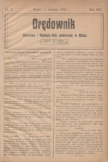 Orędownik Starostwa i Wydziału Rady powiatowej w Mielcu. R.14, nr 5 (sierpień 1933)
