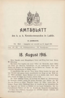 Amtsblatt des k. u. k. Kreiskommandos in Lublin.Jg.2, Stück 8 (18 August 1916)