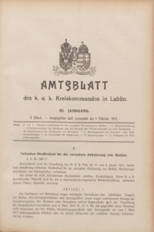 Amtsblatt des K. u. K. Kreiskommandos in Lublin.Jg.3, Stück 2 (1 Februar 1917)