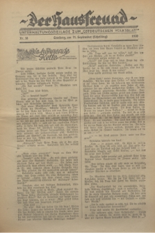 Der Hausfreund : Unterhaltungsbeilage zum „Ostdeutschen Volksblatt”.1930, Nr. 38 (21 Scheiding [September])