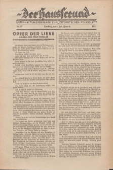 Der Hausfreund : Unterhaltungsbeilage zum „Ostdeutschen Volksblatt”.1931, Nr. 27 (5 Heuert [Juli])