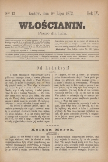 Włościanin : pismo dla ludu.R.4, nr 13 (1 lipca 1872)
