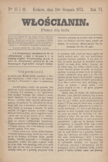 Włościanin : pismo dla ludu.R.6, nr 15/16 (16 sierpnia 1874)