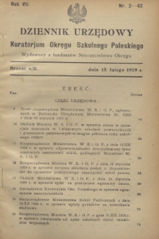 Dziennik Urzędowy Kuratorium Okręgu Szkolnego Poleskiego.R.7, nr 2 (15 lutego 1929) = nr 42