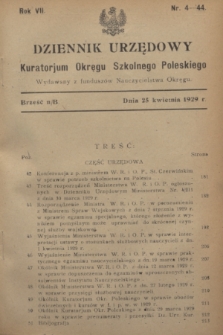 Dziennik Urzędowy Kuratorium Okręgu Szkolnego Poleskiego.R.7, nr 4 (25 kwietnia 1929) = nr 44