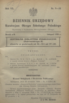 Dziennik Urzędowy Kuratorium Okręgu Szkolnego Poleskiego.R.7[!], nr 9 (listopad 1930) = nr 58