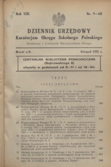 Dziennik Urzędowy Kuratorium Okręgu Szkolnego Poleskiego.R.8, nr 9 (listopad 1931) = nr 68