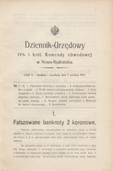 Dziennik-Urzędowy ces. i król. Komendy obwodowej w Nowo-Radomsku.1915, cz. 5 (5 czerwca)