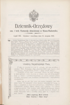 Dziennik-Urzędowy ces. i król. Komendy obwodowej w Nowo-Radomsku.1915, cz. 8 (18 sierpnia)