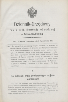 Dziennik-Urzędowy ces. i król. Komendy obwodowej w Nowo-Radomsku.1915, cz. 10 (8 października) + dod.