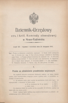 Dziennik-Urzędowy ces. i król. Komendy obwodowej w Nowo-Radomsku.1915, cz. 12 (24 listopada)