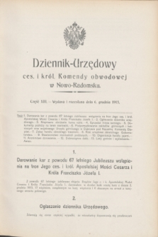 Dziennik-Urzędowy ces. i król. Komendy obwodowej w Nowo-Radomsku.1915, cz. 13 (6 grudnia)