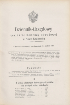 Dziennik-Urzędowy ces. i król. Komendy obwodowej w Nowo-Radomsku.1915, cz. 14 (13 grudnia)